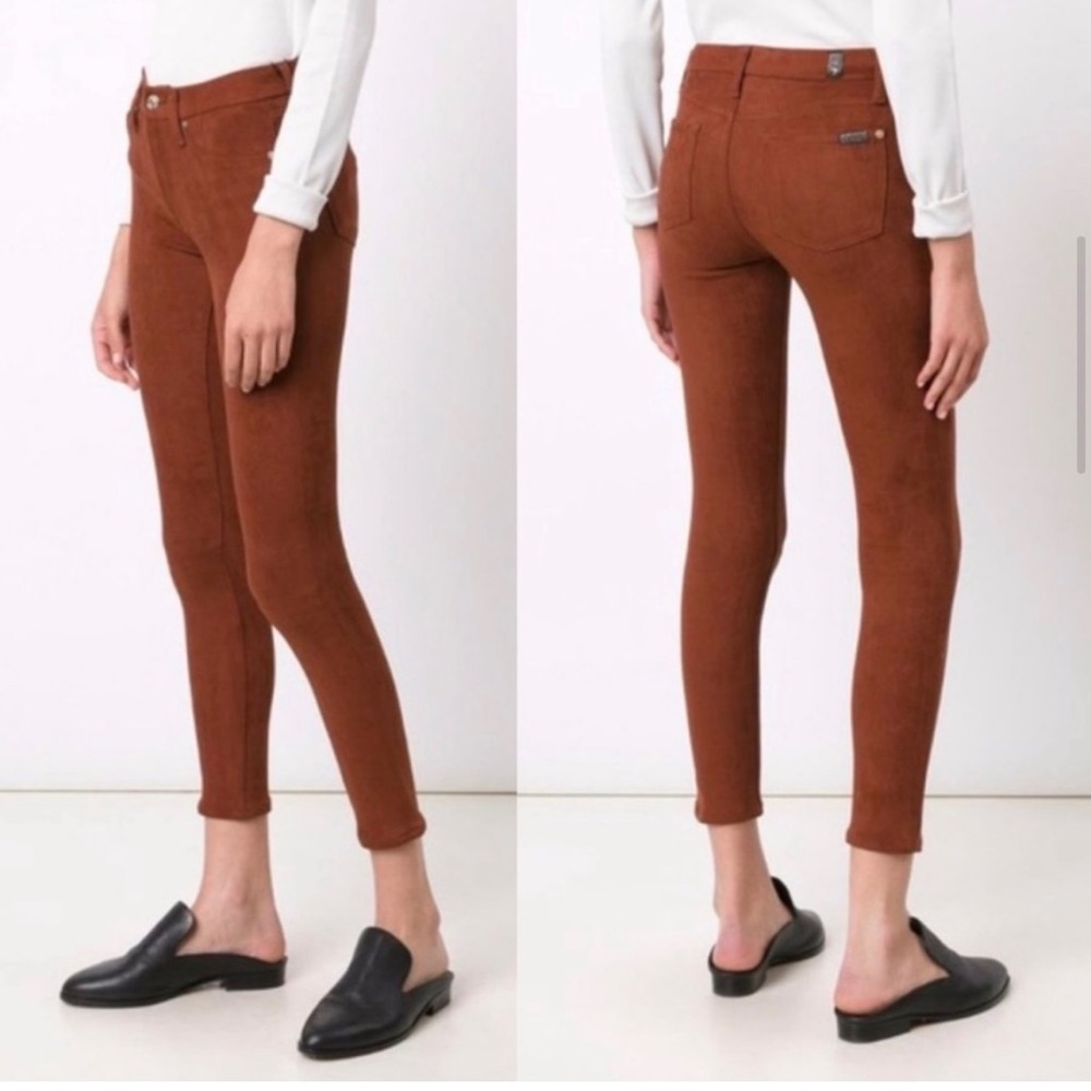7 FOR ALL MANKIND cognac brown pants LIQUID FAUX SUEDE SKINNY JEANS SIZE- 28